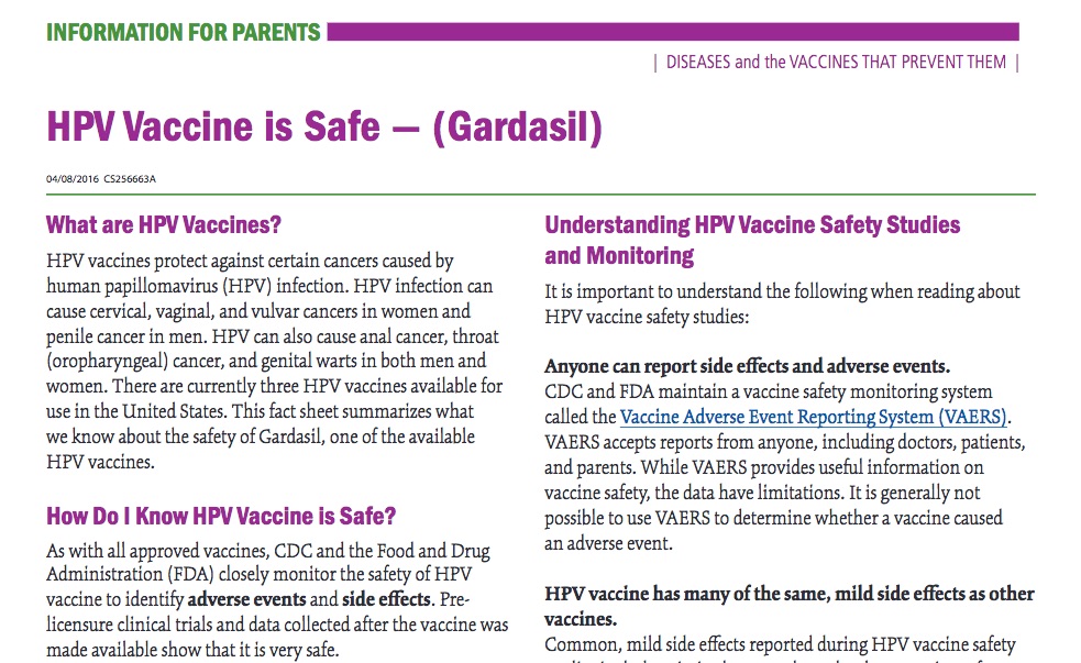 hpv vaccine side effects fda