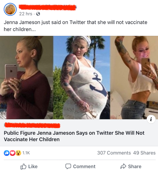 Is Jenna Jameson anti-vaccine?