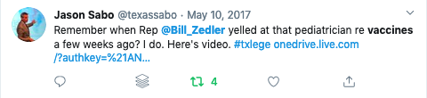Bill Zedler yelled at a Texas pediatrician because Zedler doesn't understand how VAERS works...