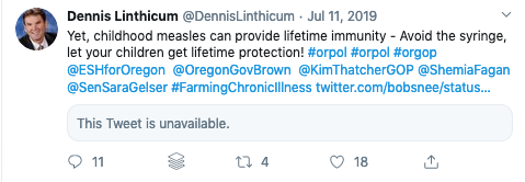 Dennis Linthicum actually tells parents that they shouldn't vaccinate and protect their kids.