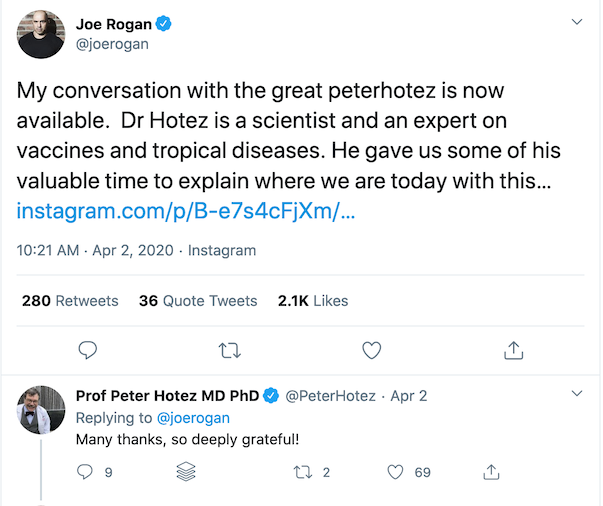 Peter Hotez recently spent two hours talking to Joe Rogan about vaccines and autism on his podcast, the Joe Rogan Experience.