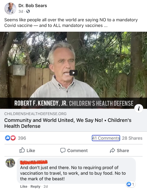 Is Bob Sears going to tell his families to say no to a COVID-19 vaccine that isn't mandated?