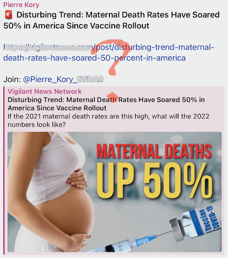 Misinformation about maternal mortality rates and COVID vaccines is being laundered through all of the major anti-vaccine sites.