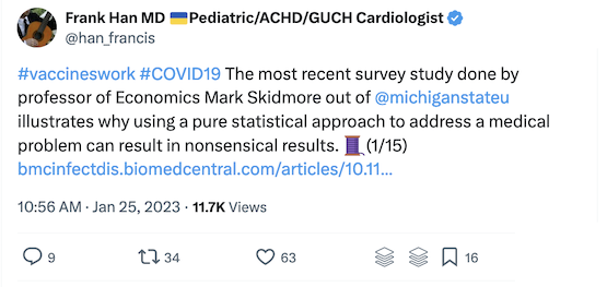In his online review, Mark Skidmore claimed COVID vaccines killed nearly 300,000 people.