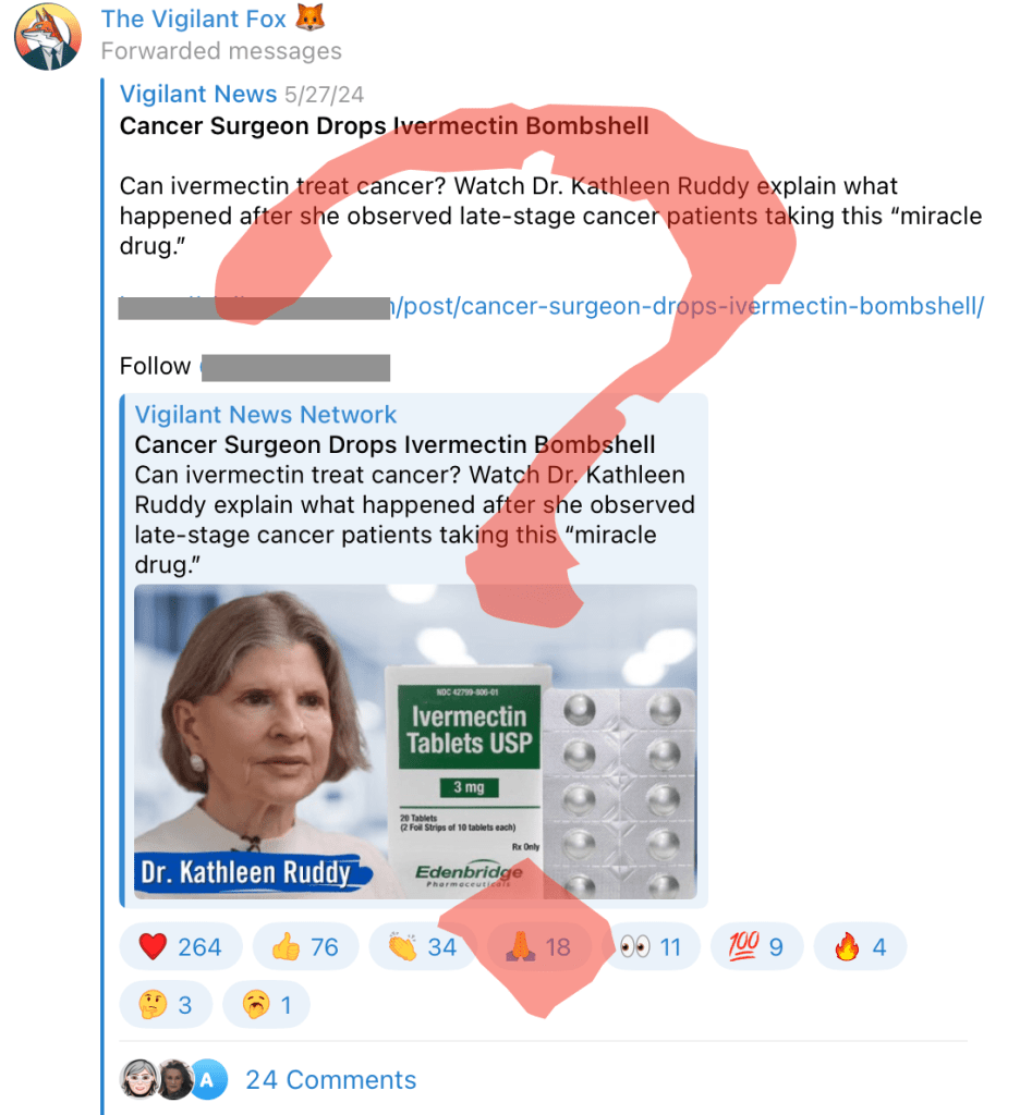 The Bombshell News report of Kathleen Ruddy and ivermectin as a treatment for cancer was a dud.