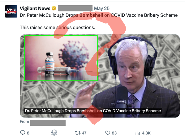 The Bombshell News report of Peter McCullough on the COVID vaccine bribery scheme was a dud.