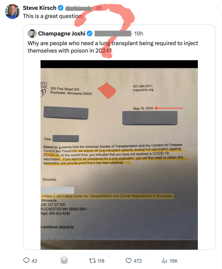 A COVID vaccine is required before getting a transplant.